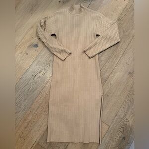 Lumiere Tan Long Sleeve Ribbed Dress